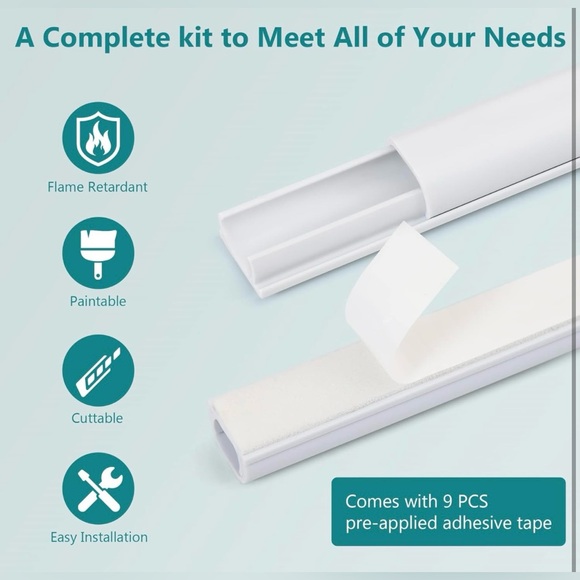 Wall Cord Cover, 153in Mini Wire Hider, Paintable Cable Concealer, 9 Pieces -NWT - Picture 4 of 9